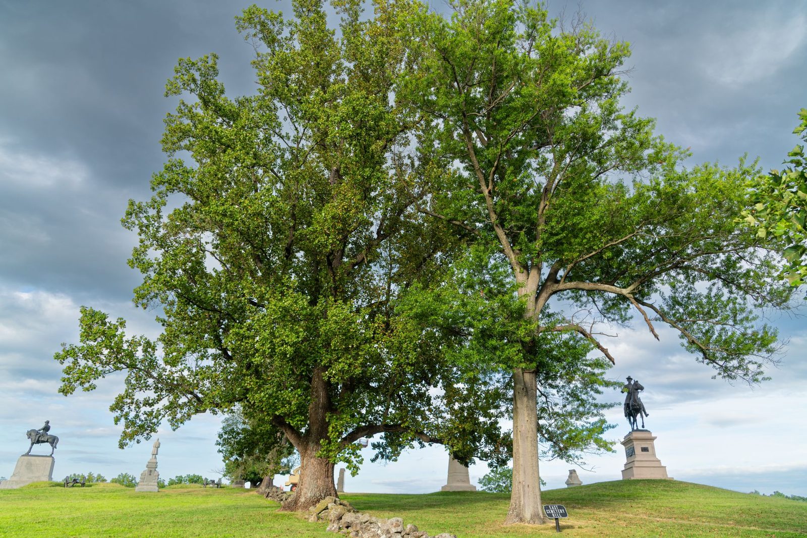 Scenic view of statues and trees at Gettysburg National Military Park, Pennsylvania.