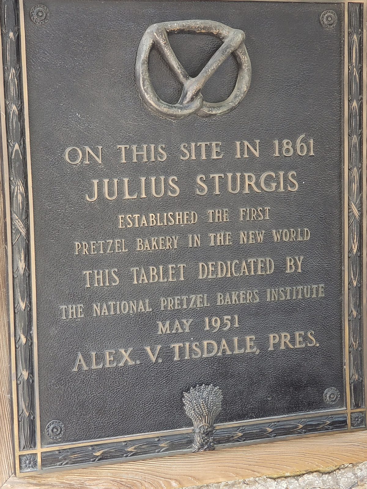 Julius Sturgis Pretzel Bakery Historical Marker Plaque
